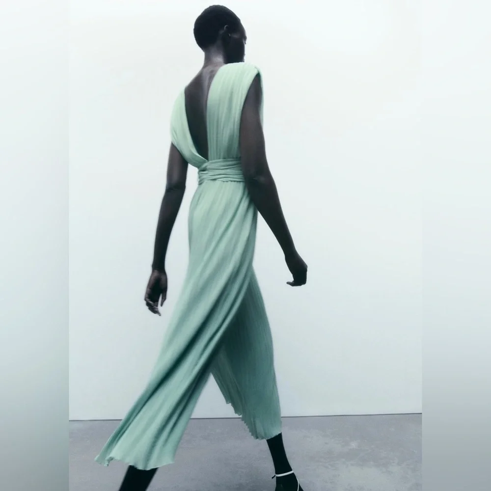 ZARA CLASSY KNOTTED PLEATED JUMPSUIT - Picture 3 of 9